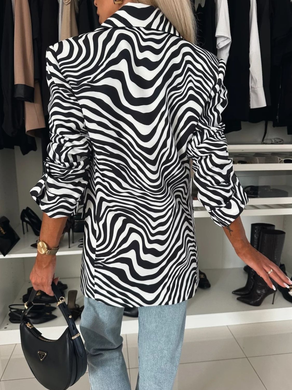 Animal Print Long Sleeve Blazer - felvior