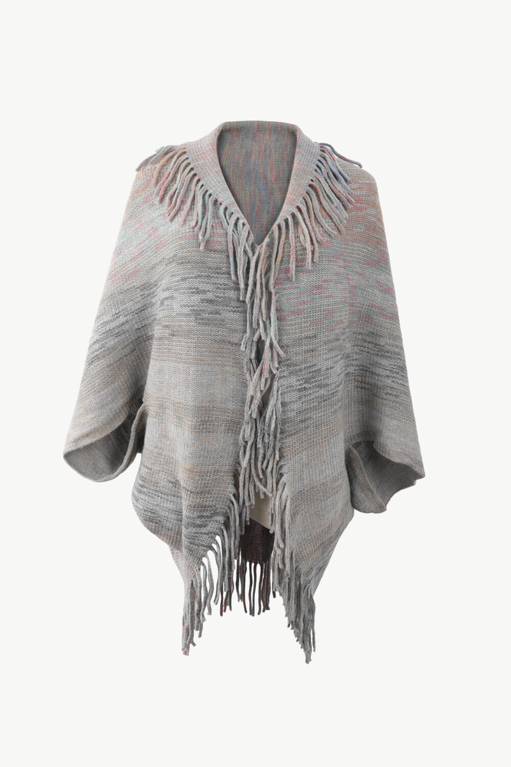 Multicolored Fringe Trim Poncho - felvior