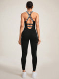 Crisscross Back Sleeveless Active Jumpsuit - felvior