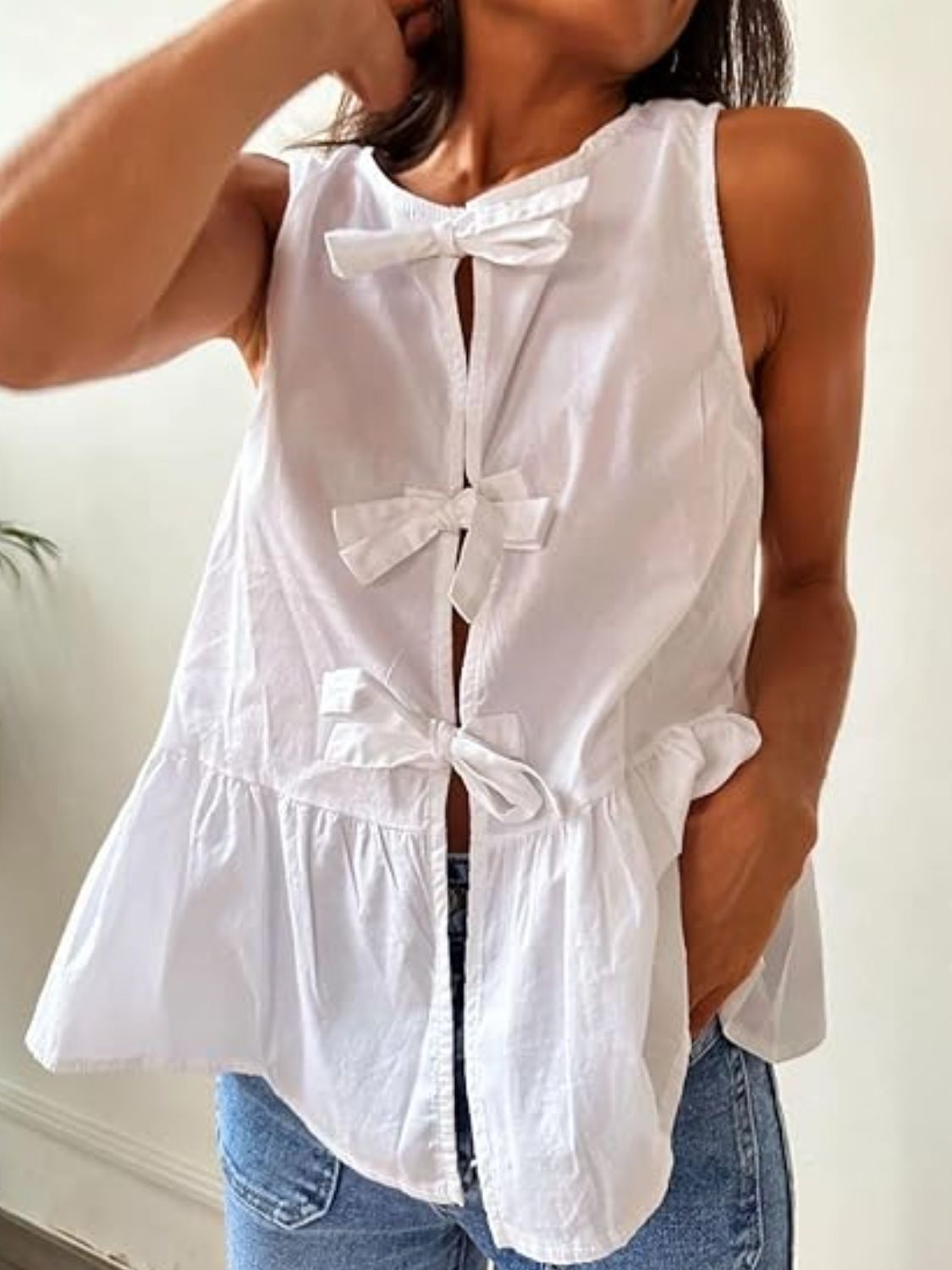 Tied Striped Round Neck Tank - felvior