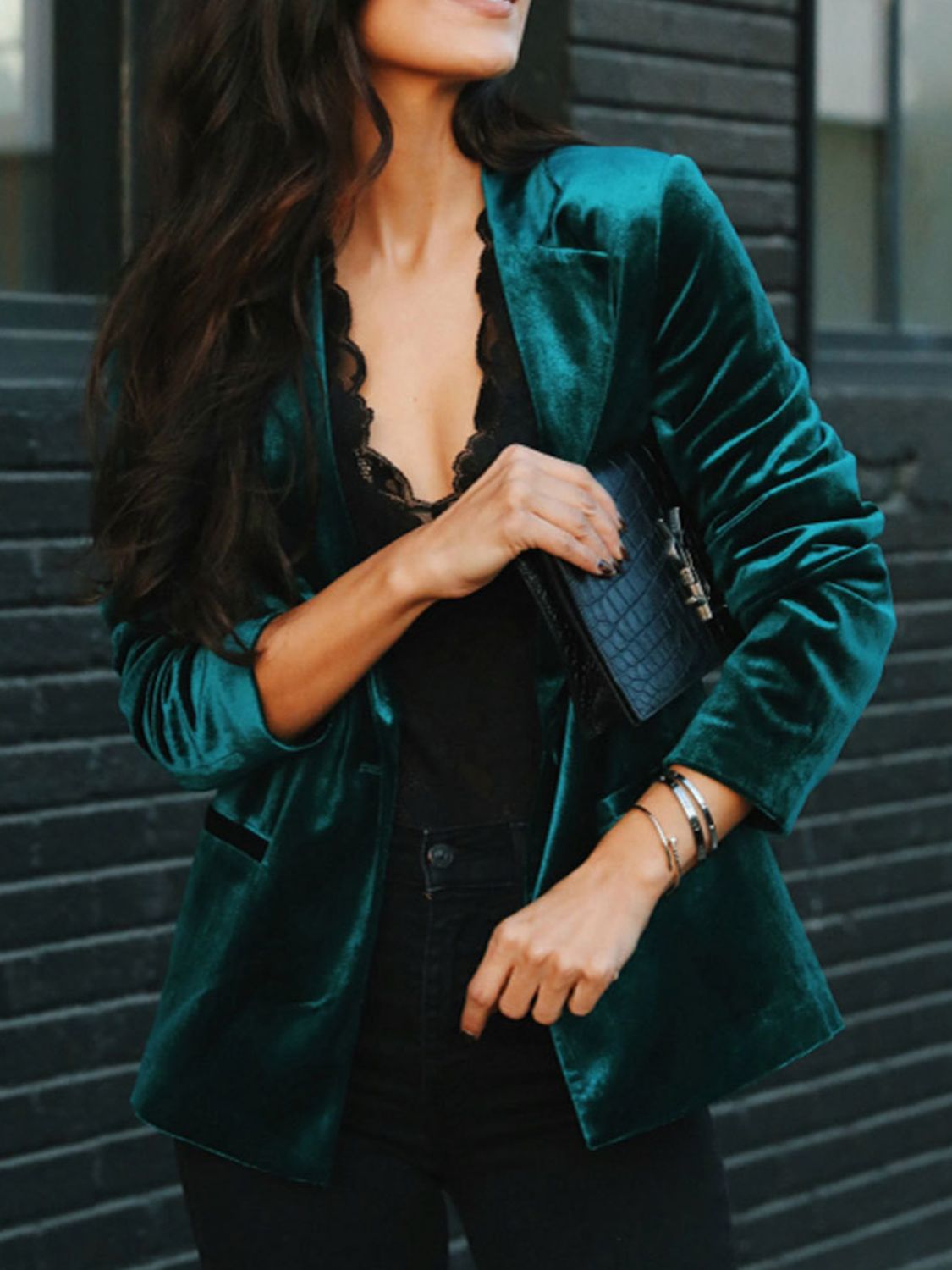 Button Up Lapel Collar Blazer - felvior
