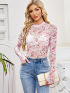 Floral Mock Neck Long Sleeve Top