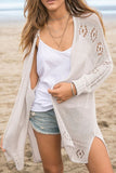 Openwork Side Slit Open Front Long Sleeve Cardigan - felvior