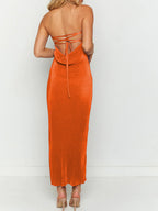 Lace-Up Back Tube Maxi Dress