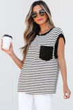 Striped Round Neck Cap Sleeve Top - felvior