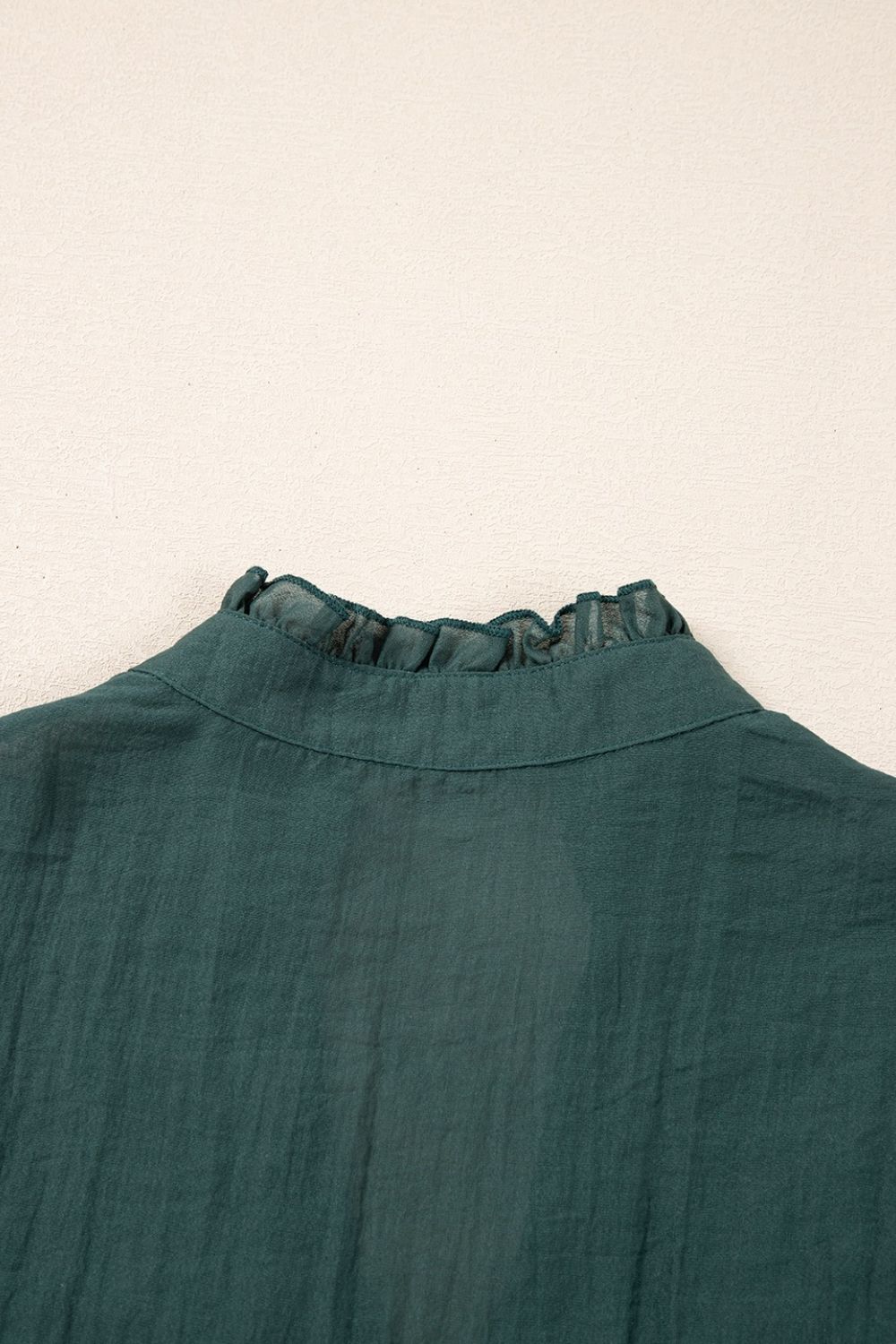 Frilled Notched Ruffled Cap Sleeve Blouse