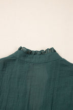 Frilled Notched Ruffled Cap Sleeve Blouse