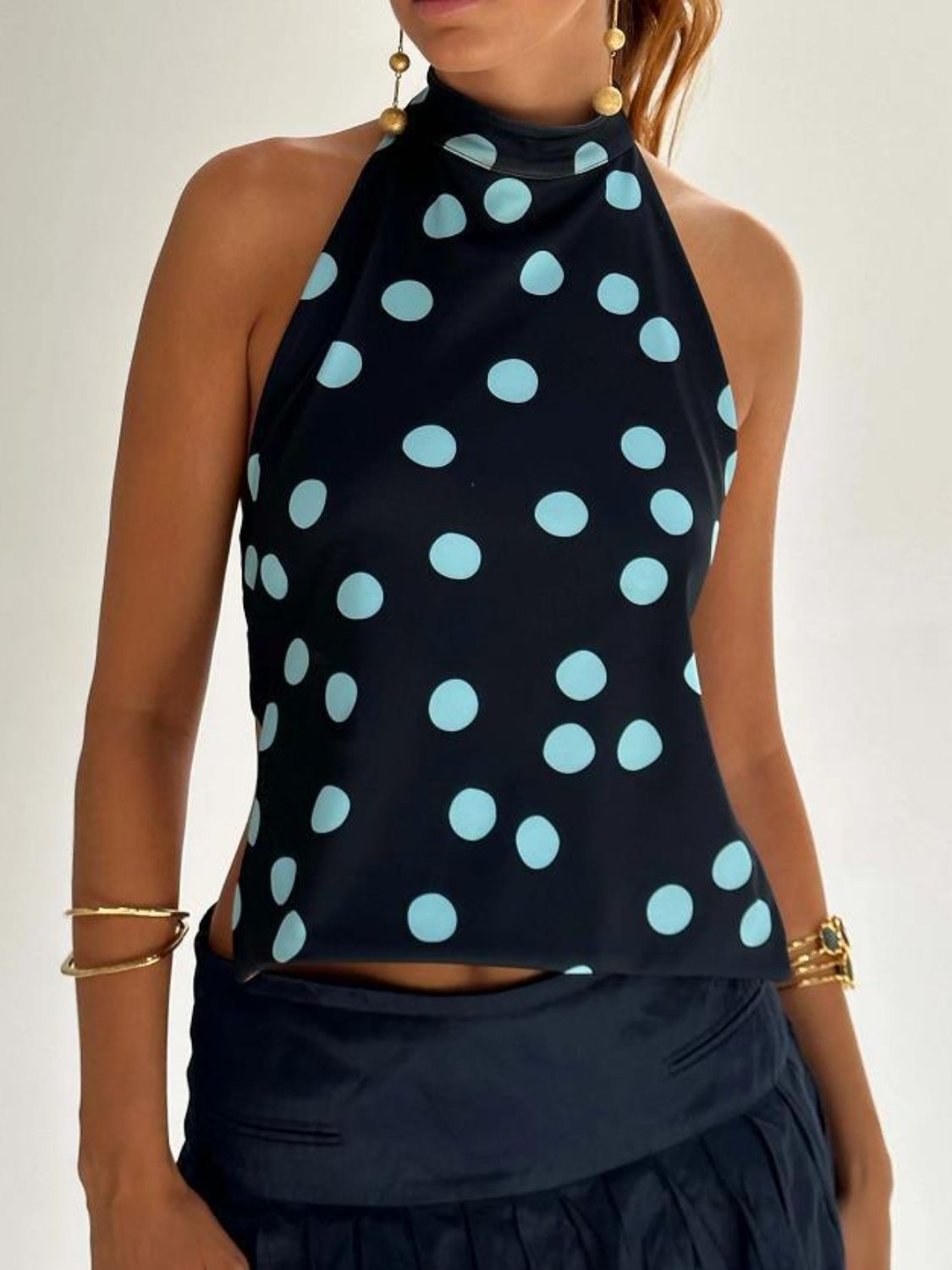 Backless Printed Halter Neck Tank - felvior