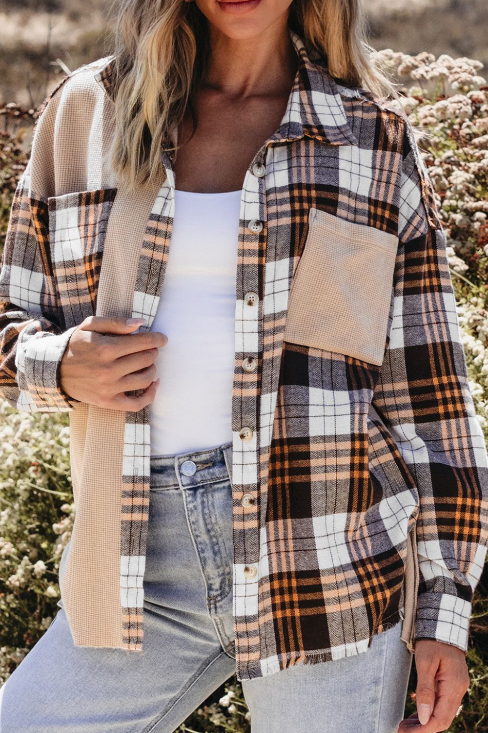 Plaid Button Up Long Sleeve Shacket - felvior