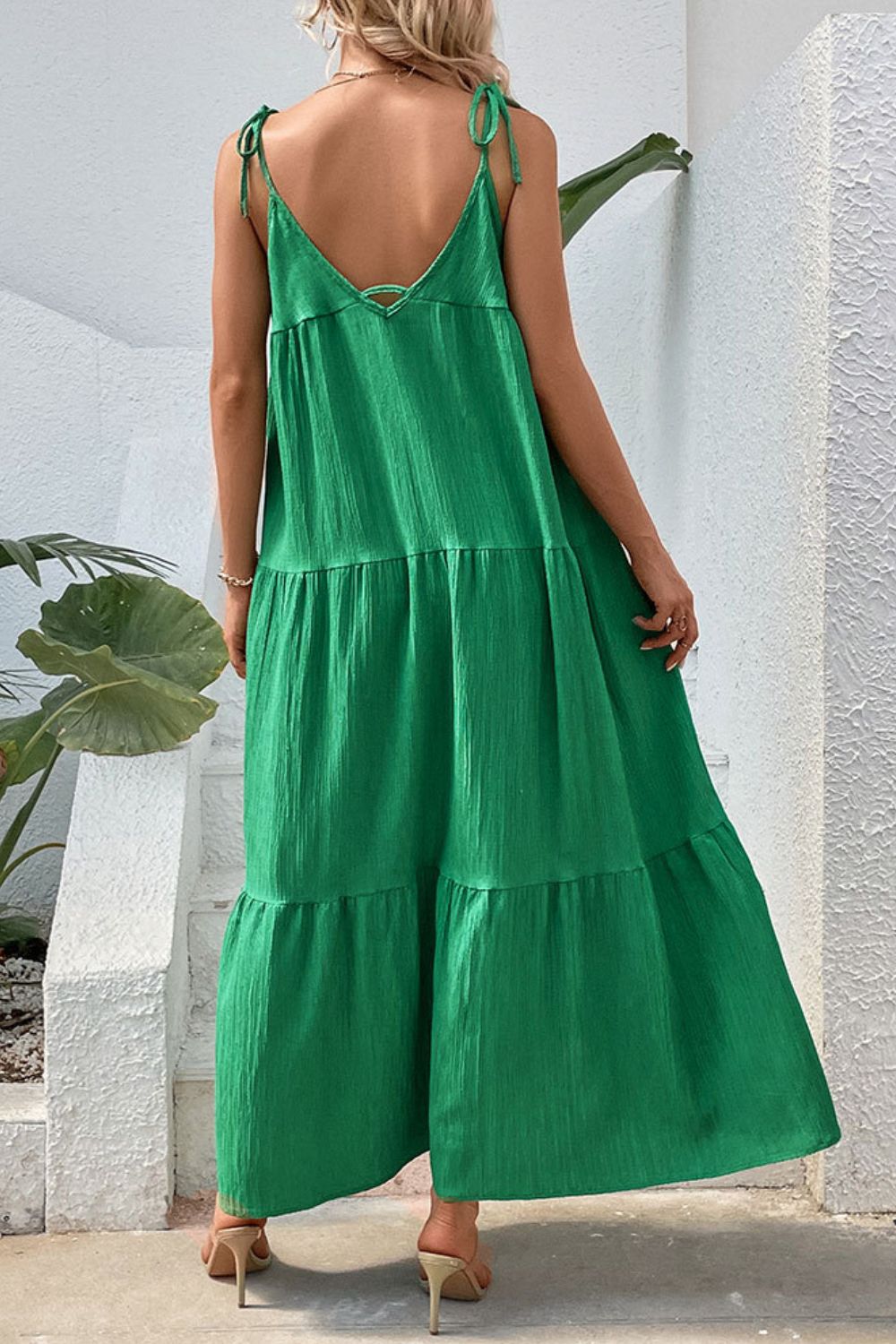 Perfee Tie-Shoulder Tiered Maxi Dress - felvior