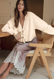 Bowknot Front V Neck Long Sleeve Cardigan - felvior