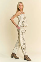 Davi & Dani Abstract Tie Dye Dot Lace Detail Barrel Pants