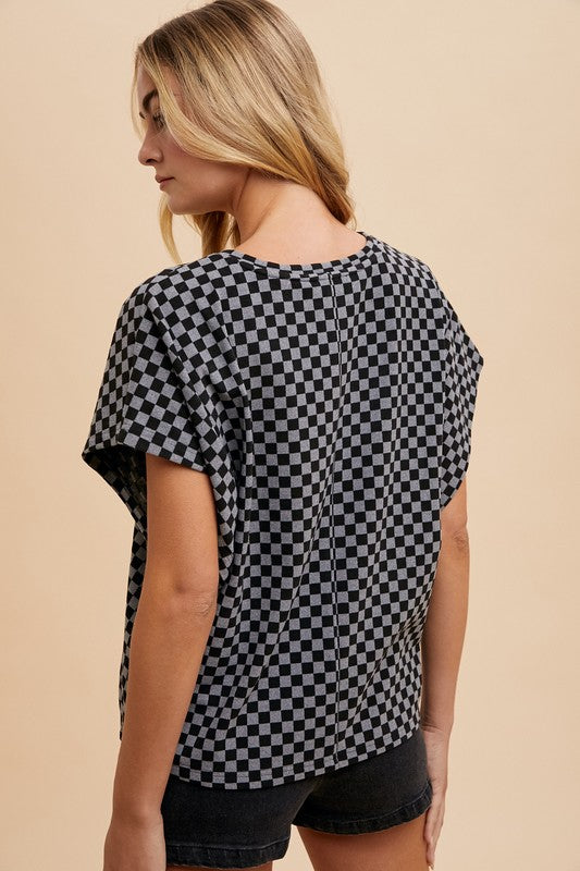 Annie Wear Checkered Round Neck Short Sleeve T-Shirt - felvior