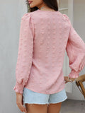 Devine Swiss Dot Lace Detail V-Neck Long Sleeve Blouse - felvior