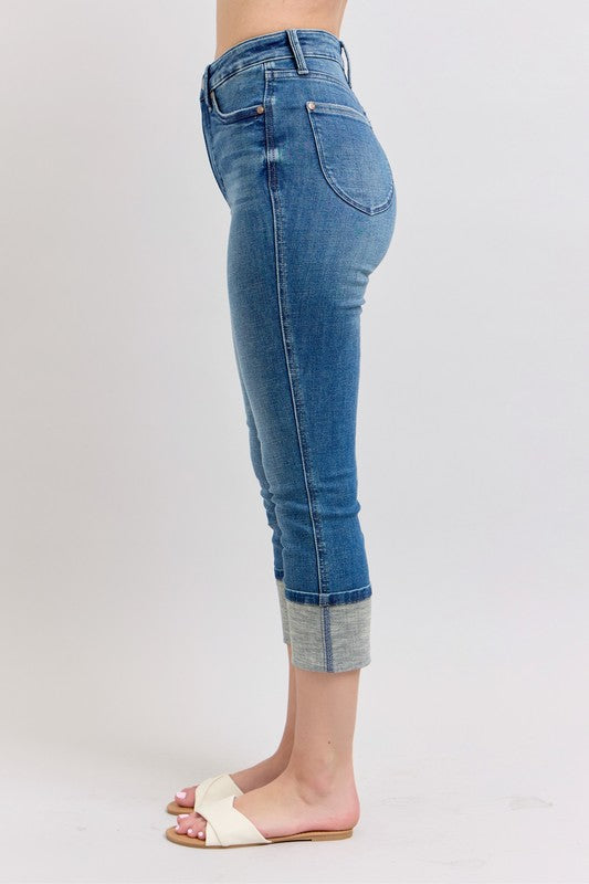 Judy Blue Full Size Skinny Cuff Capris Jeans with Pockets Plus Size - felvior