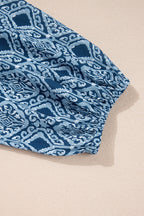 Geometric Print Frilled Notched Blouse