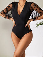 Surplice Lace Flutter Sleeve Bodysuit