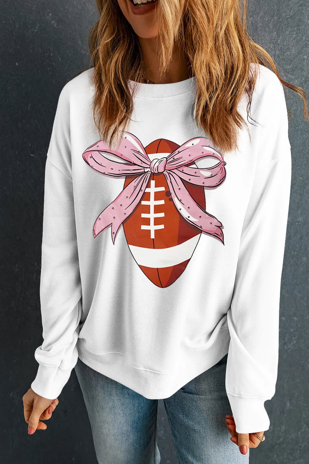 Football Round Neck Long Sleeve Sweatshirt - felvior