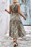 Perfee Floral V-Neck Tiered Sleeveless Dress - felvior