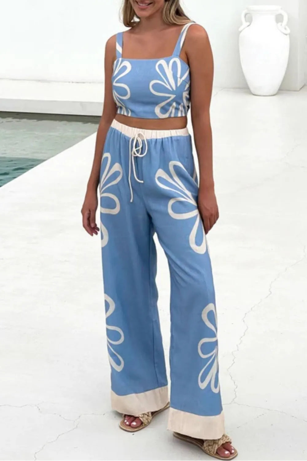 Smocked Square Neck Cami and Pants Set