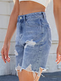 Distressed Raw Hem Denim Shorts - felvior