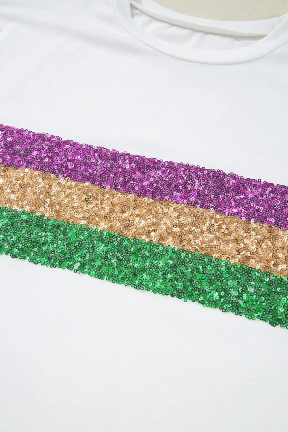 Sequin Stripes Crew Neck T Shirt