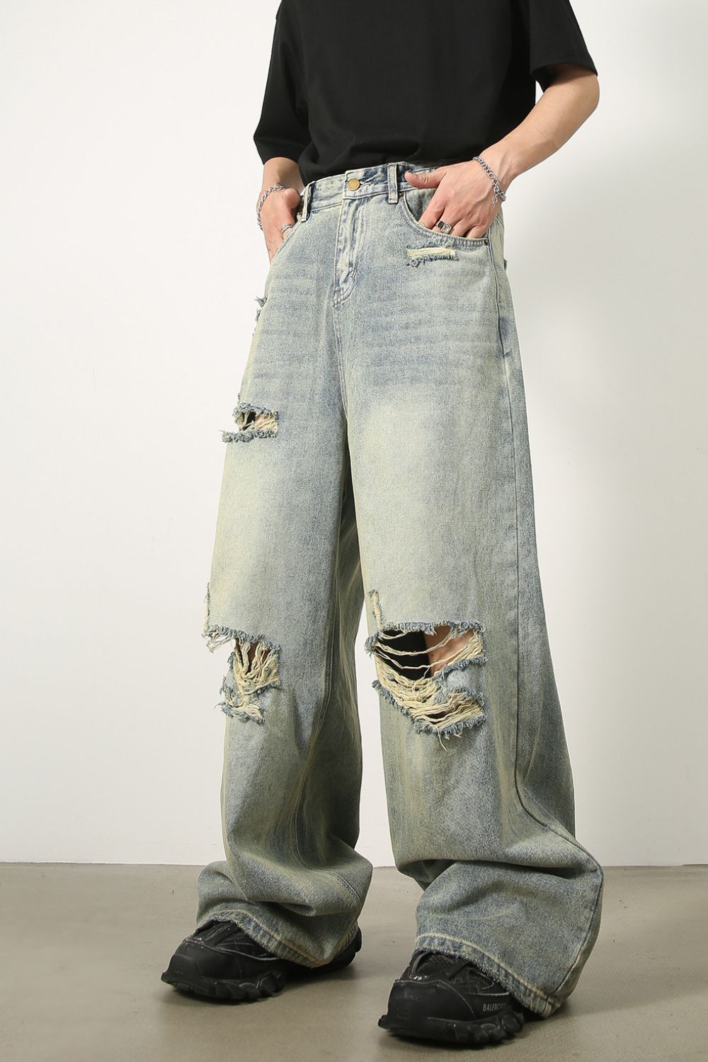 Men's Distressed Wide Leg Jeans Hauptbild