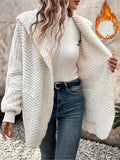 Open Front Long Sleeve Hooded Fuzzy Cardigan - felvior