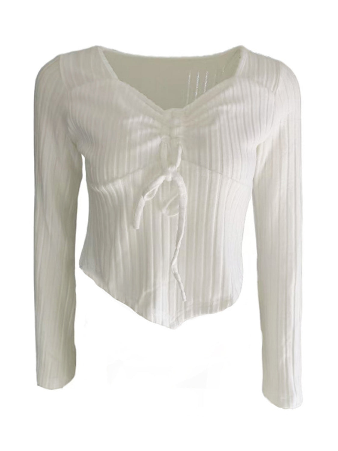 Drawstring Ruched Long Sleeve Ribbed Top - felvior