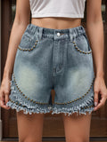 Raw Hem Studded Denim Shorts - felvior