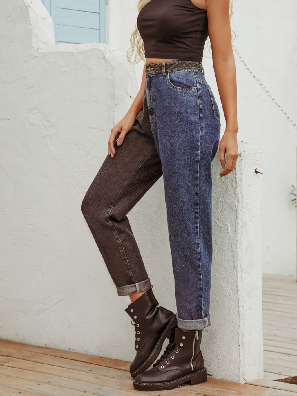 Two Tone Straight Leg Jeans