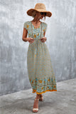 V-Neck Short Sleeve Printed Maxi Dress - felvior