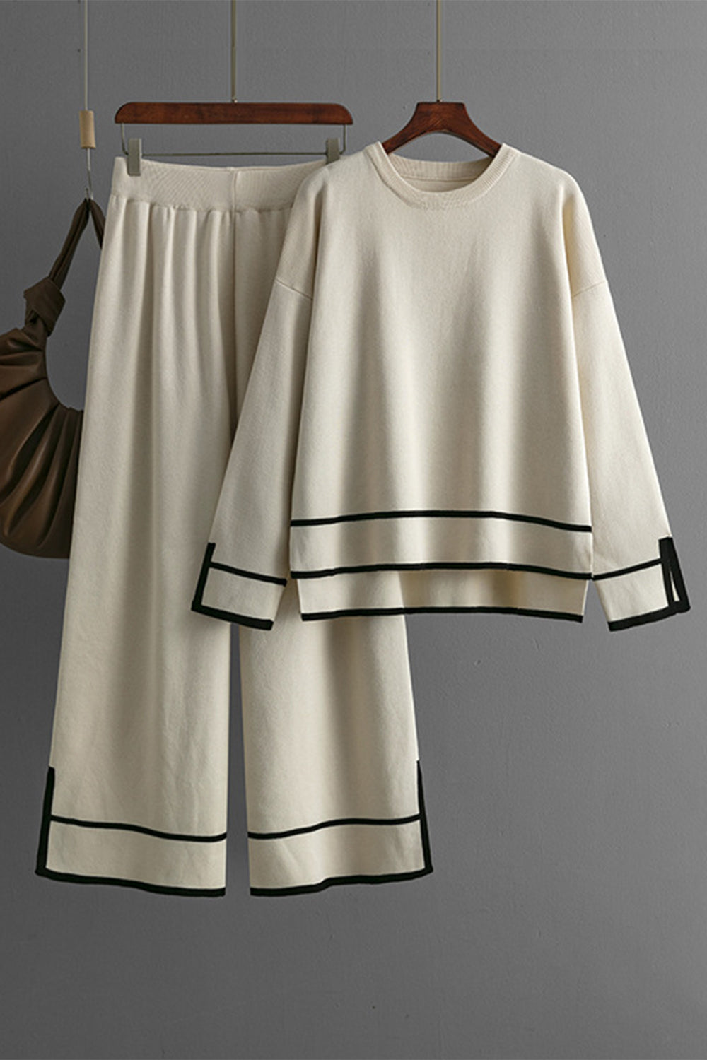 High-Low Round Neck Top and Pants Sweater Set - felvior