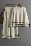 High-Low Round Neck Top and Pants Sweater Set - felvior