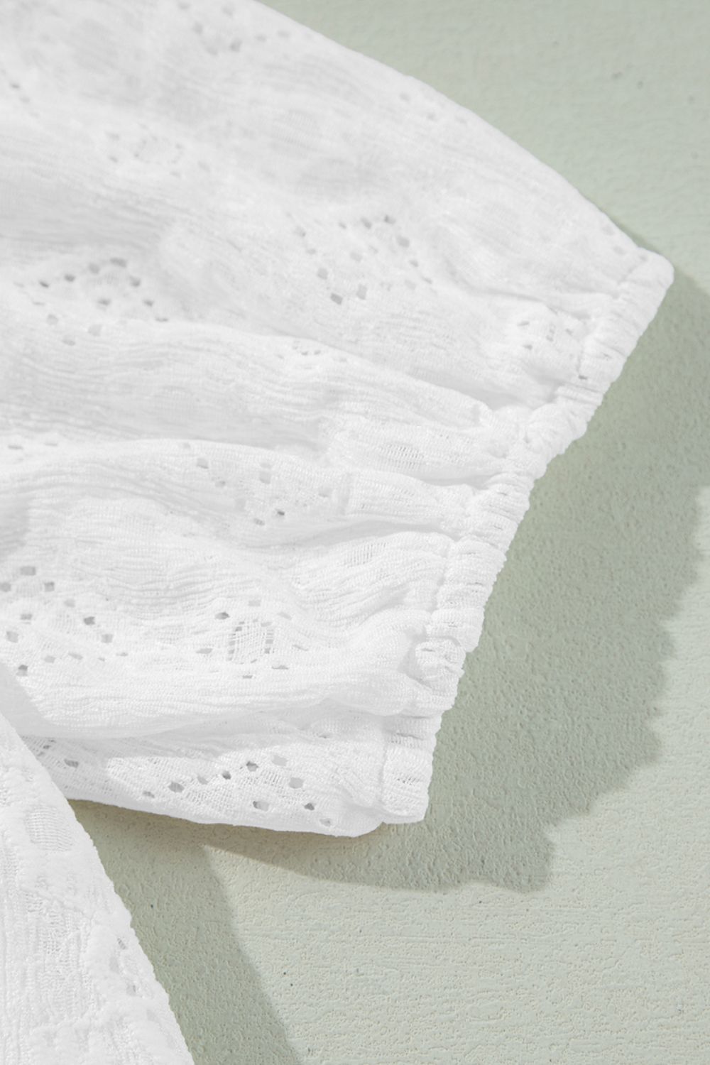 Lace Puff Sleeve V Neck Button Up Shirt