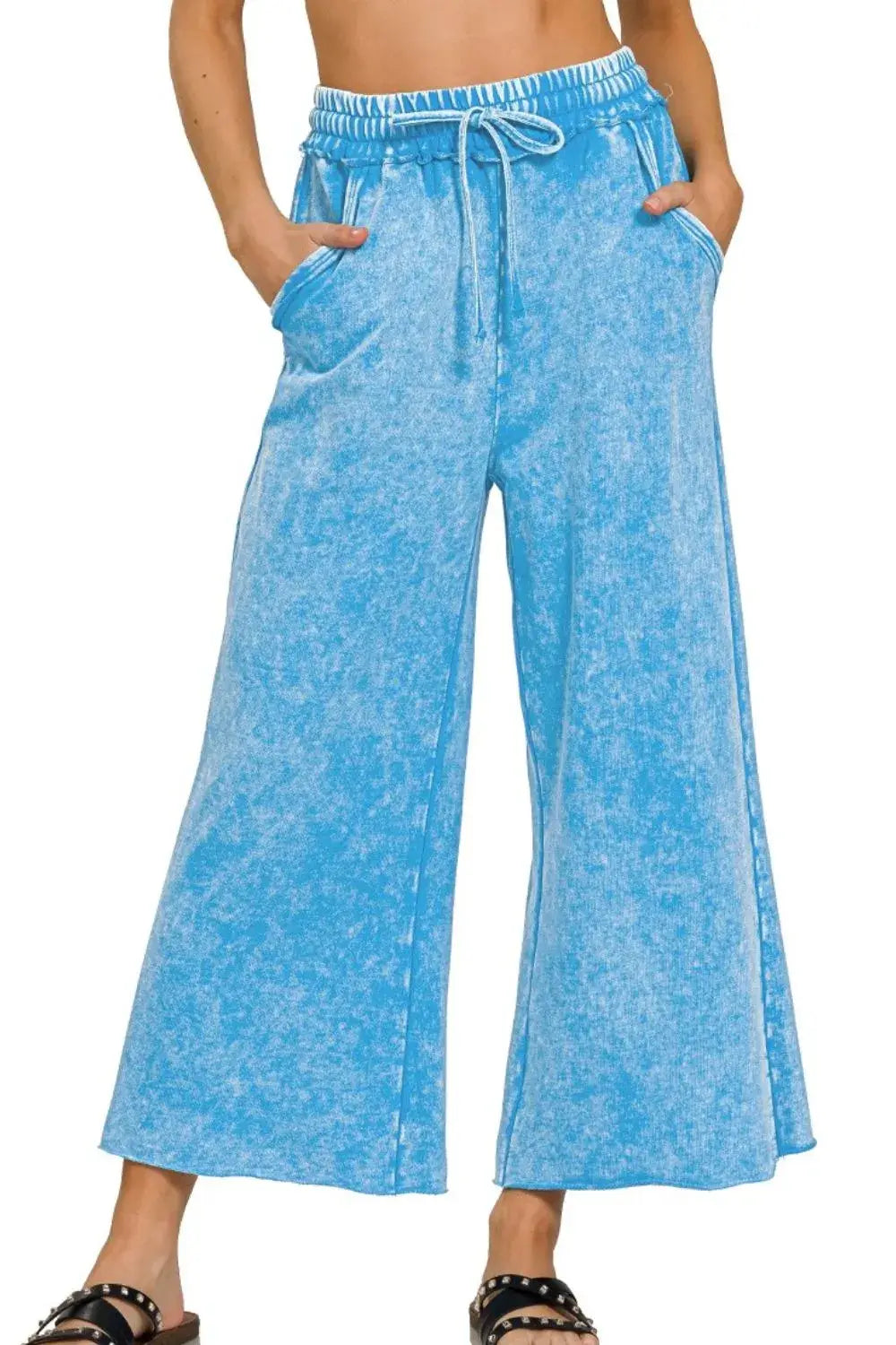 Zenana Washed French Terry Palazzo With Pockets Hauptbild