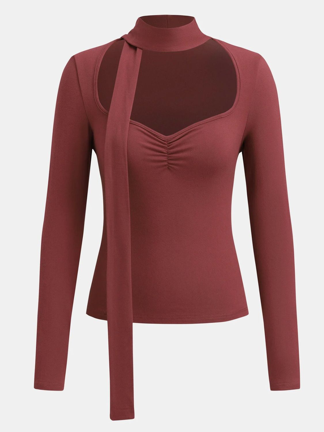 Ruched Sweetheart Neck Long Sleeve T-Shirt - felvior