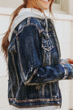 Fake Two-Piece Hooded Zip-Up Denim Jacket - felvior