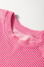 Corded Knit Short Sleeve T-Shirt and Wide Leg Pants Set