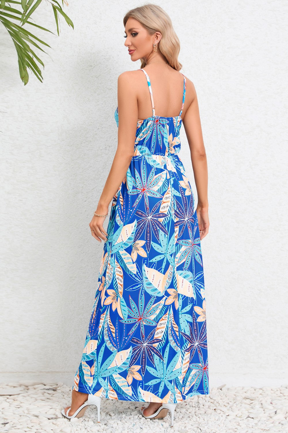 Printed Surplice Maxi Cami Dress - felvior