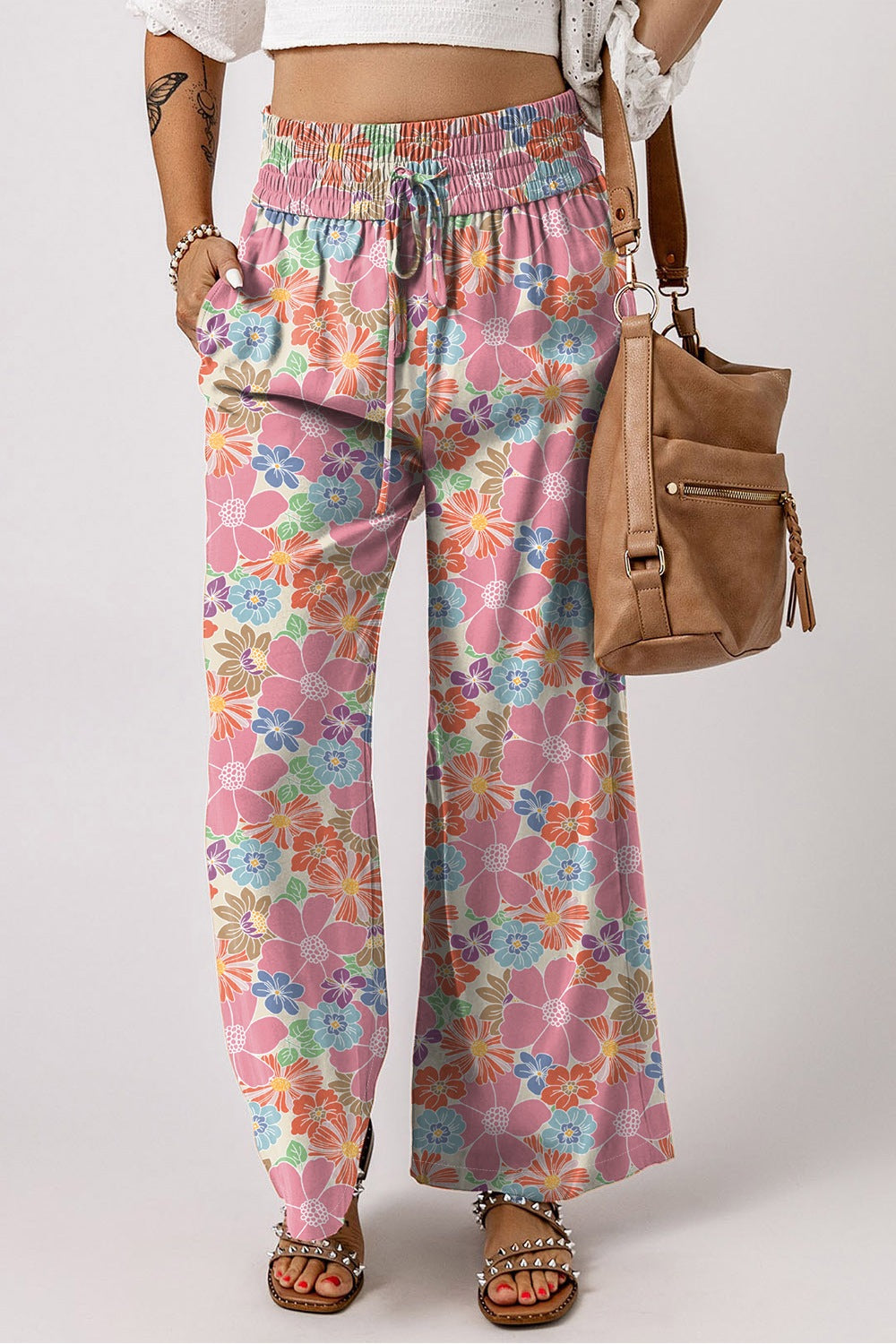 Drawstring High Waist Printed Wide leg Pants