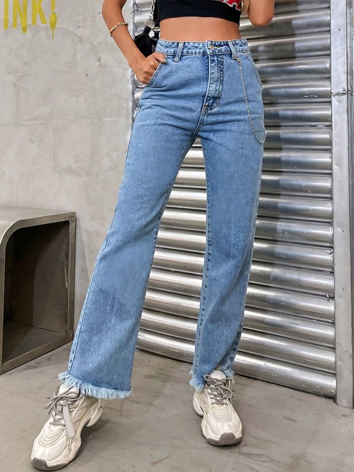 Raw Hem Jeans with Pockets - felvior