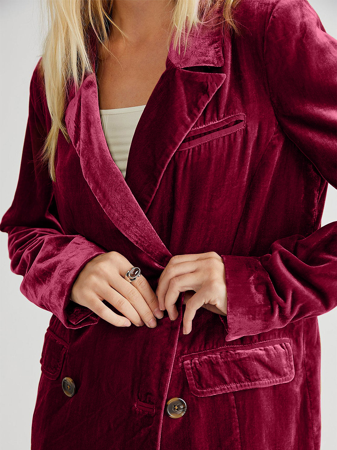 Lapel Collar Long Sleeve Blazer with Pockets - felvior