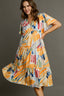 Umgee Full Size Abstract Print Flutter Sleeve Frill Tiered Midi Dress Plus Size