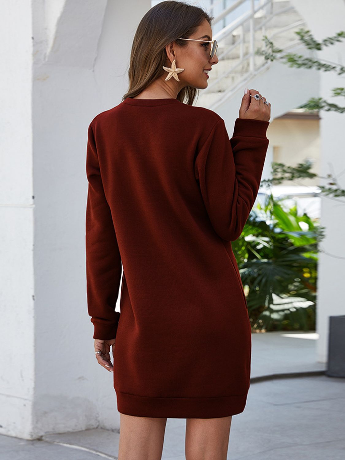 Ivy Lane Round Neck Long Sleeve Mini Dress with Pockets - felvior
