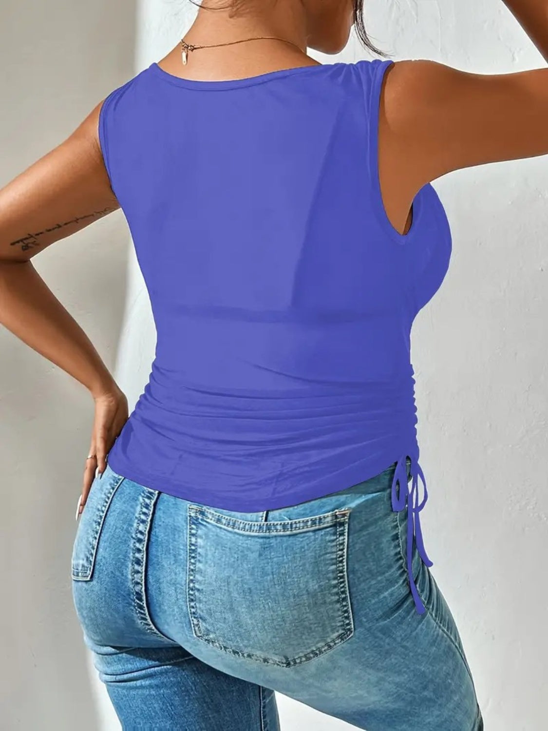 Side Drawstring Ruched Tank - felvior