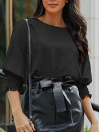 Round Neck Three-Quarter Sleeve Blouse