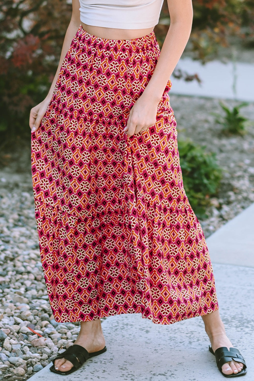 Printed Tiered Maxi Skirt - felvior