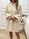 Devine Mock Neck Long Sleeve Mini Sweater Dress - felvior