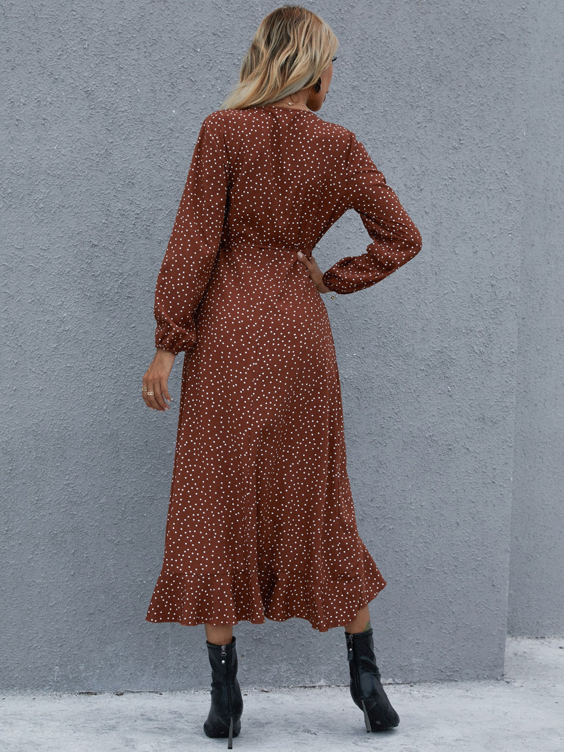 Surplice Neck Ruffled Midi Dress - felvior